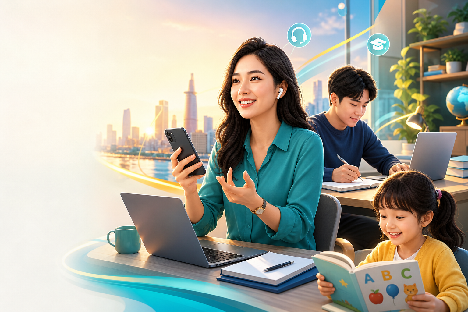 Người đi làm, học viên luyện thi và trẻ em học tiếng Anh cùng AI