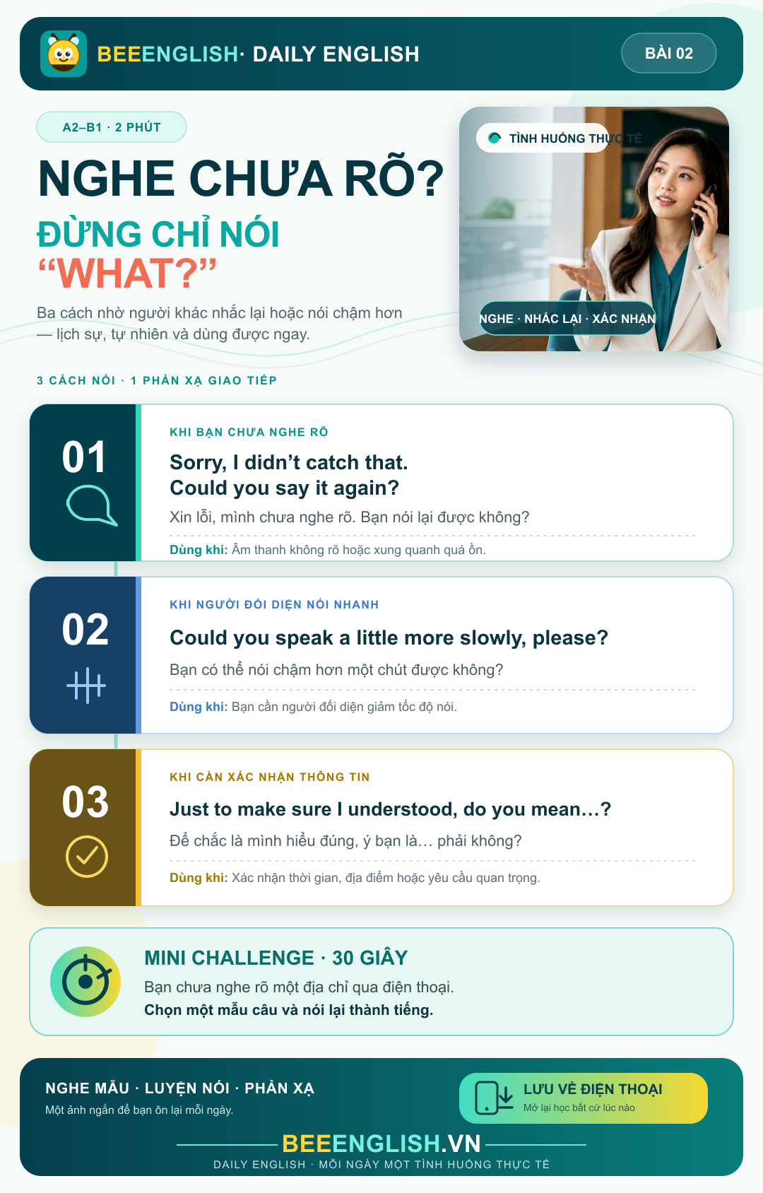 Ba cách nhờ người khác nhắc lại bằng tiếng Anh