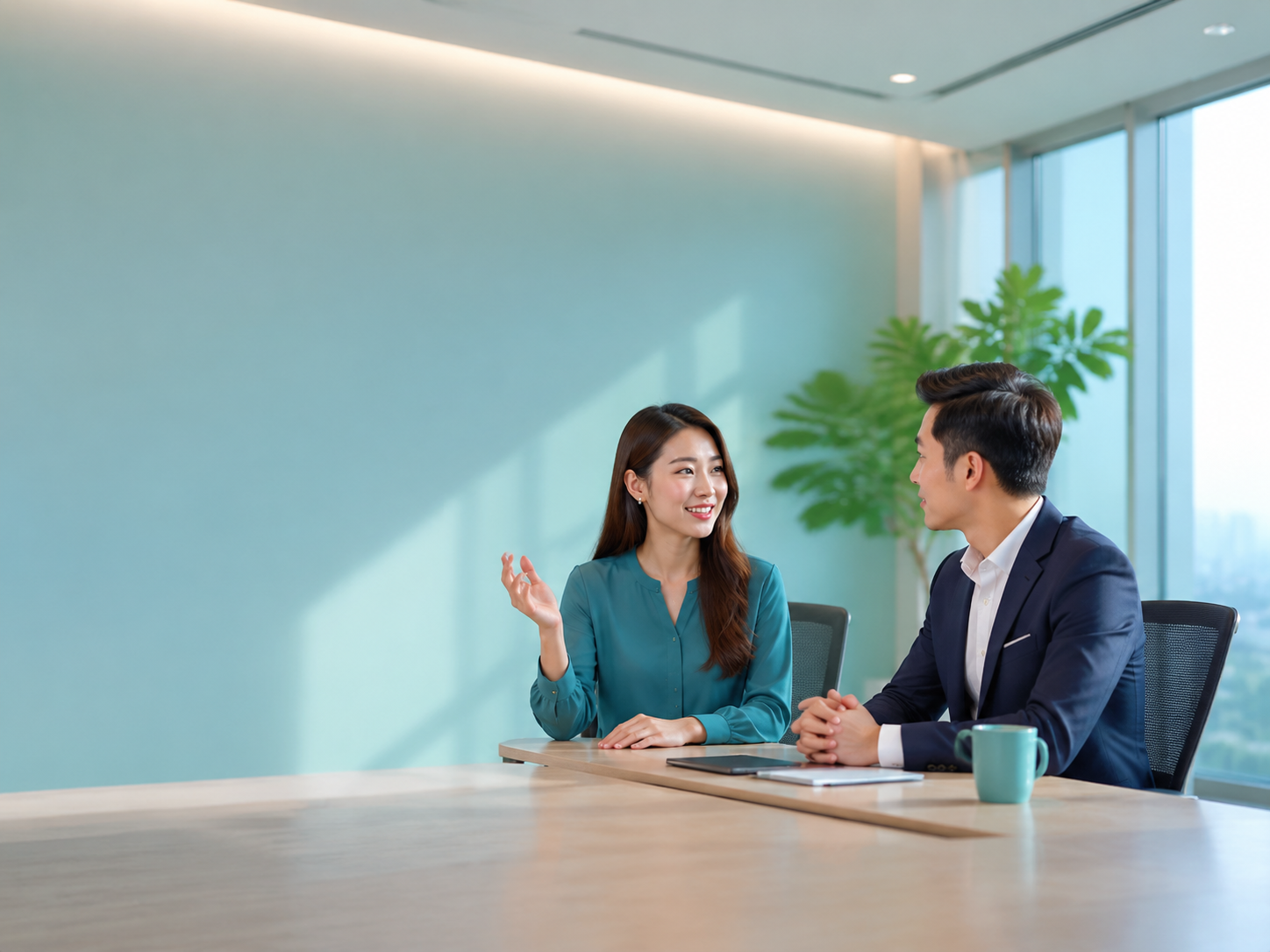 Một người trẻ lịch sự xin phép chen lời trong cuộc họp